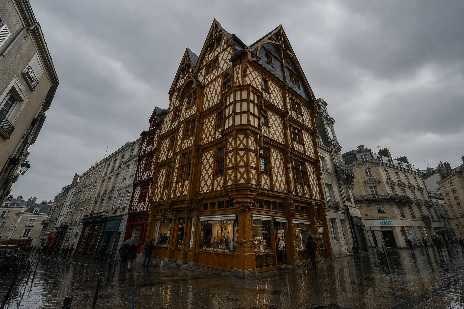 Centre-ville d’Angers sous la pluie